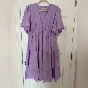She + Sky Deep-V Tiered Midi Dress in lavender